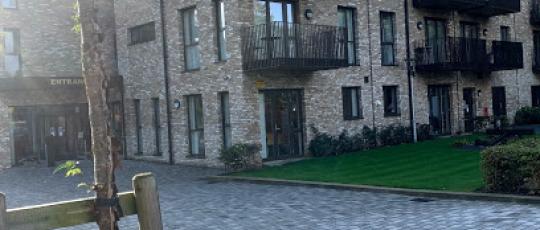 A new apartment block of modern design with balconies