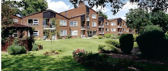 Image of 60s almshouses rear view and garden